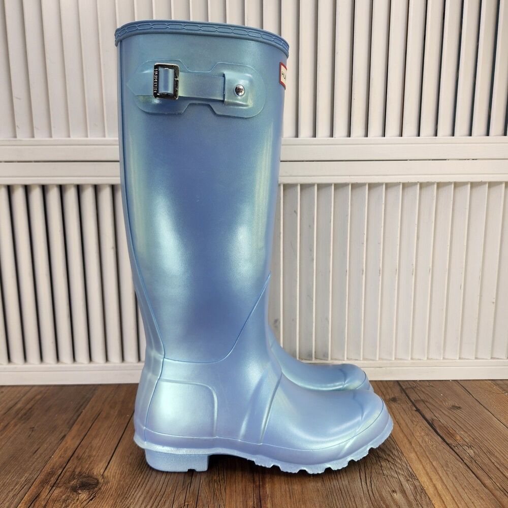 Hunter Original Tall Nebula Rain Boots Womens Size 7 Blue Iridescent Day Casual